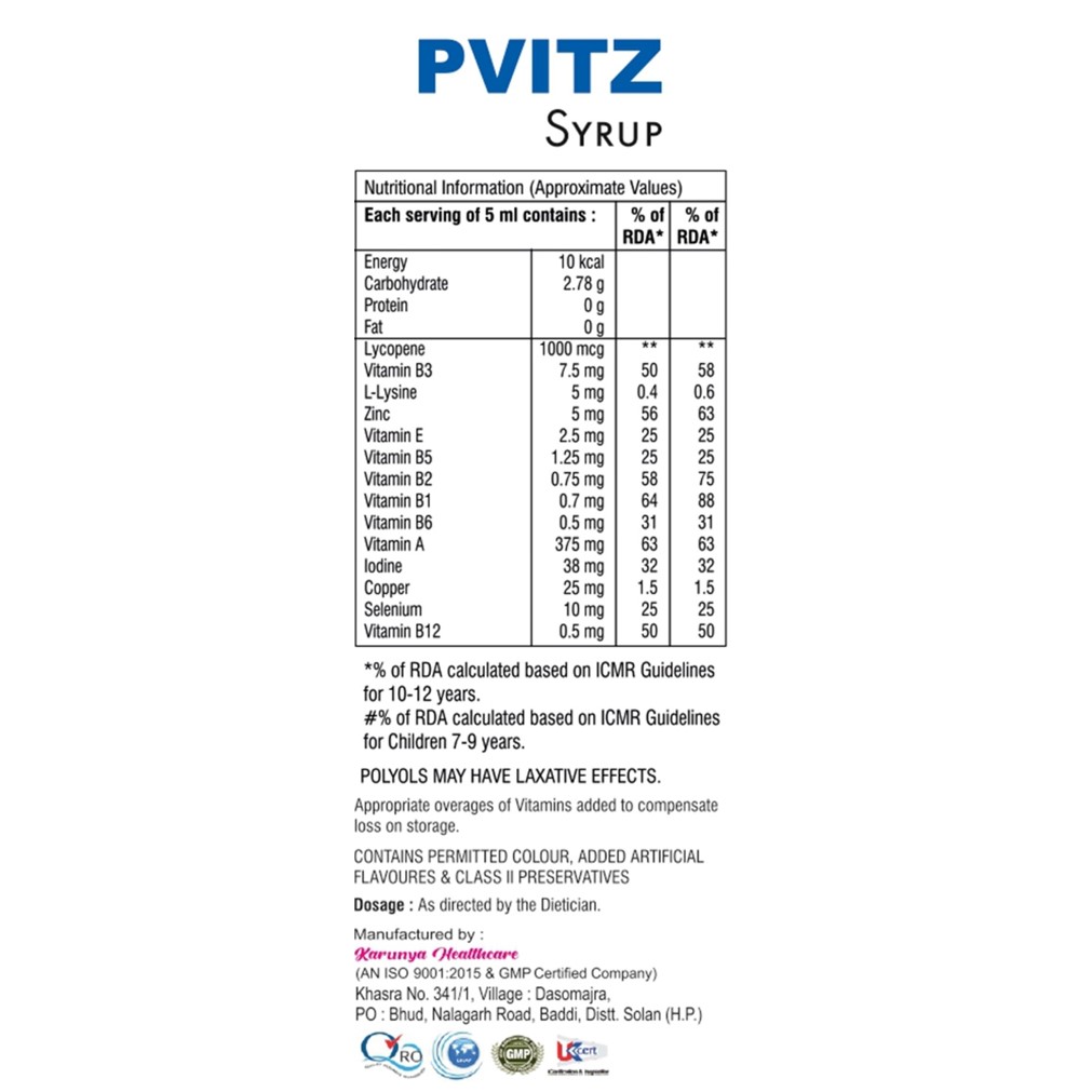 PvitZ - Multivitamin, Multiminaral with Lycopene Syrup, Pharmamate PvitZ - Multivitamin, Multiminaral with Lycopene Syrup, Pharmamate